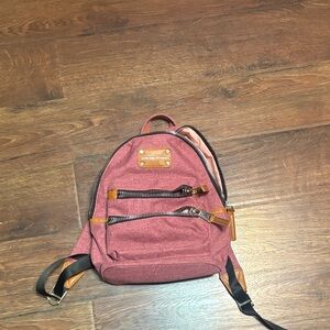 Adrienne Vittadini Maroon Canvas Mini Backpack with Tan Trim